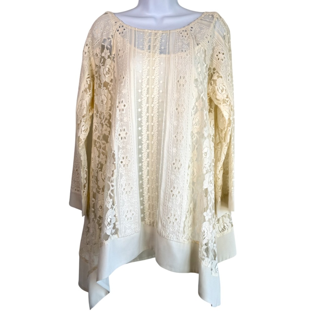 Sundance Embroidered Lace Boho Tunic‎ Size L Cottage Romantic Floral Fairy Indie